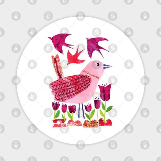 Pink Bird Magnet by Tracey English